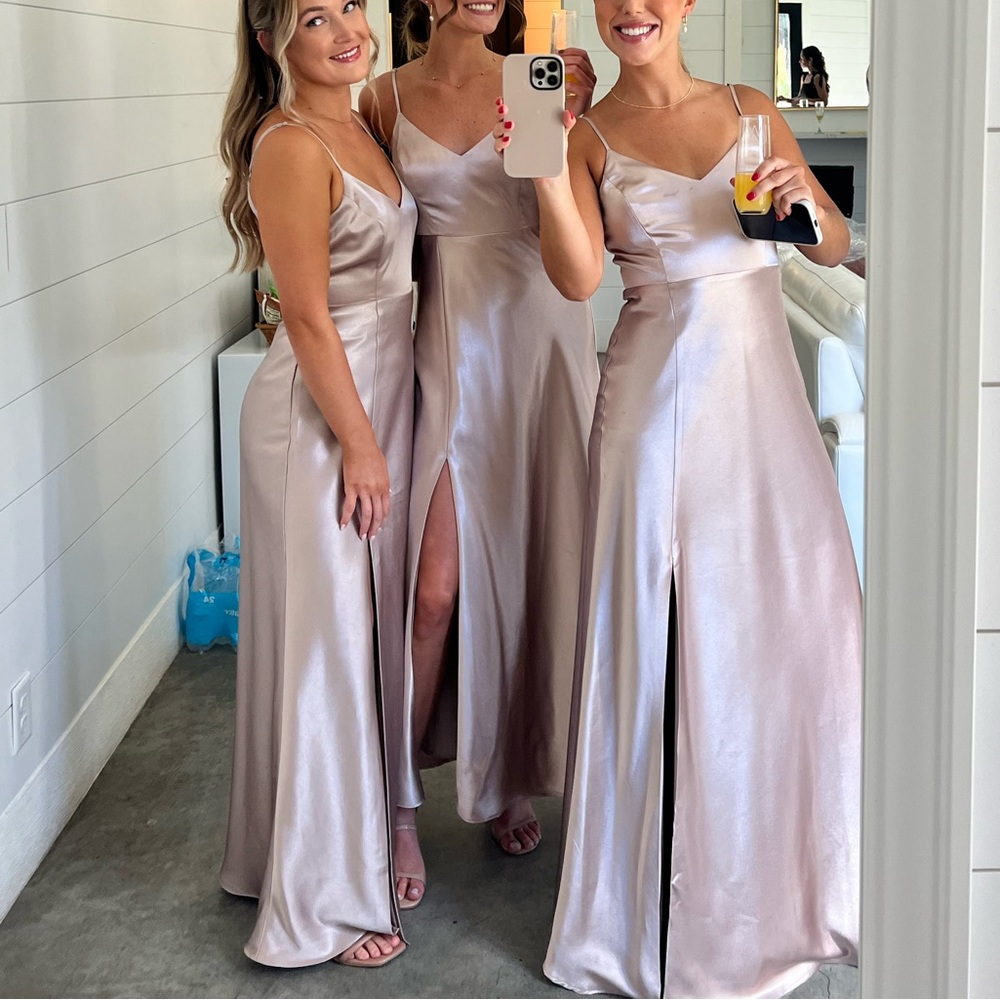 Birdy Grey Shiny Satin Taupe Bridesmaid Dress - Size XS